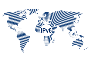 Eine Weltkarte mit der mittigen Beschriftung "IPv6"